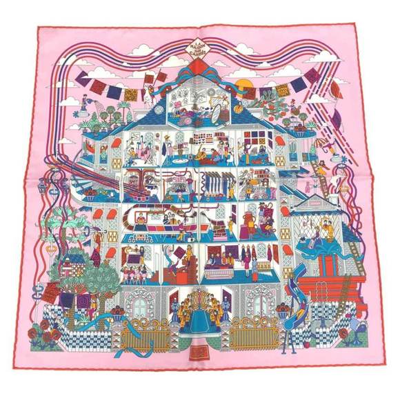 Hermes Accessories - HERMES Scarf Muffler Carre 45 LA MAISON DES CARRES Maison de Pink 100% Silk